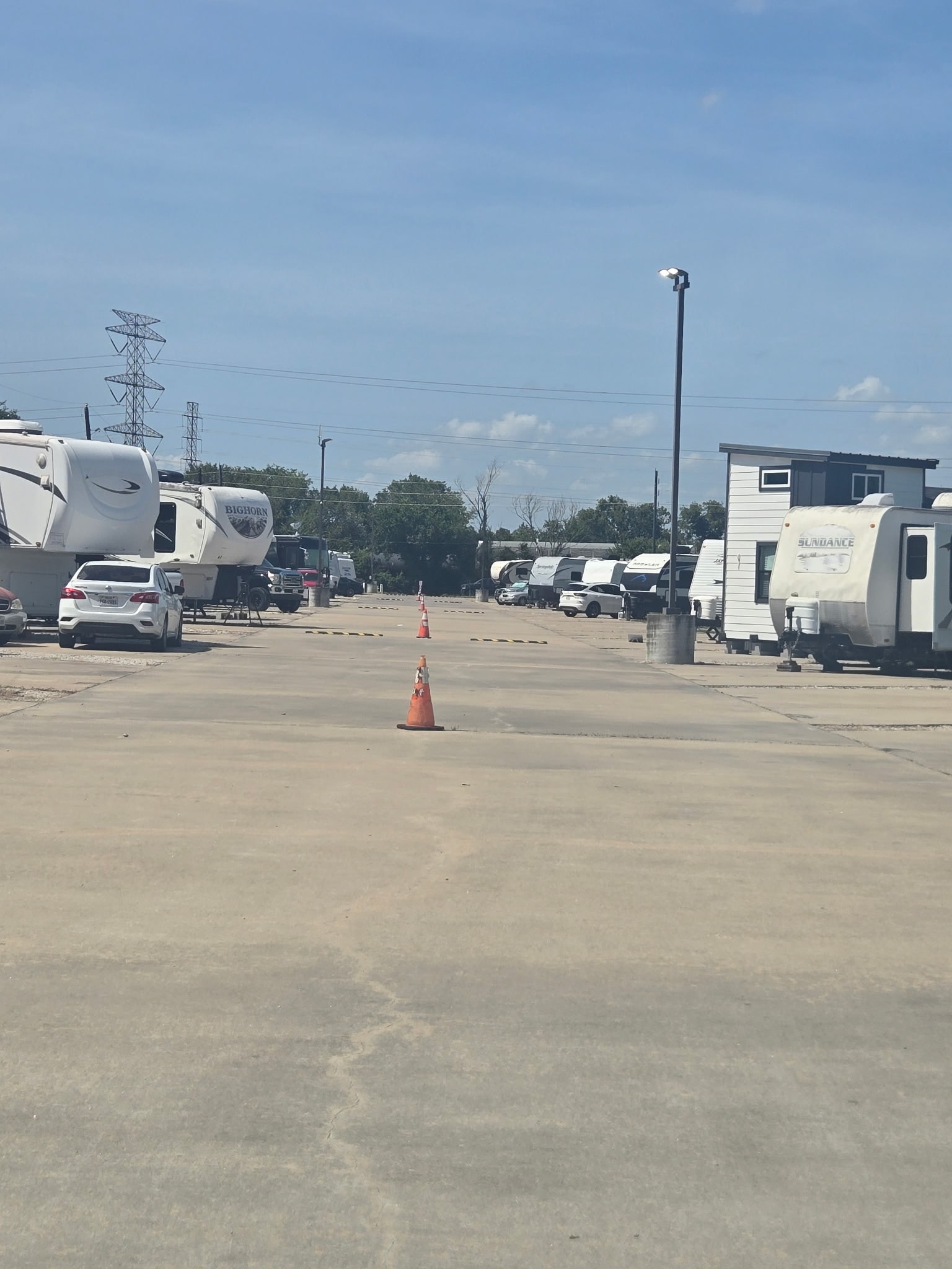 View from the front of The Bend RV Park showing RV sites