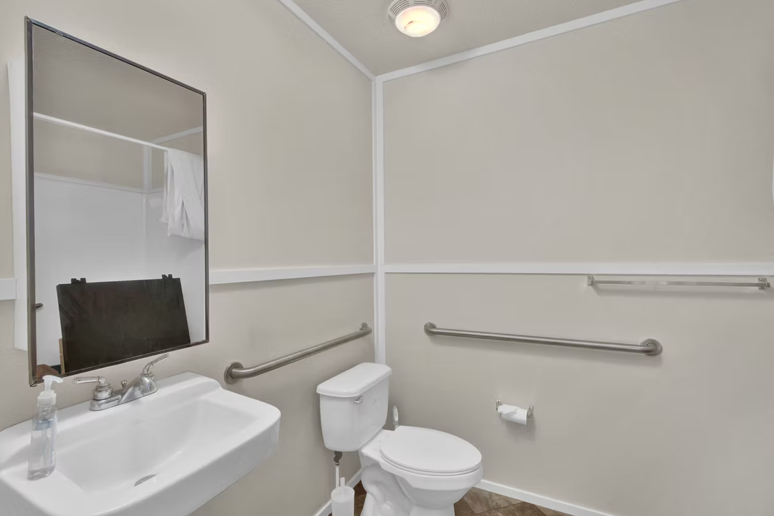 Clean restroom with accessible fixtures